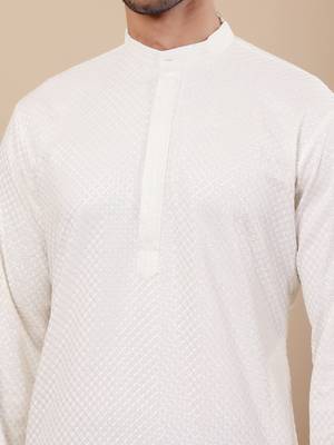 White viscose chikankari work kurta 5
