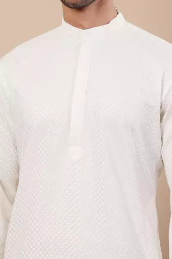 White viscose chikankari work kurta