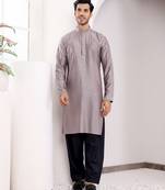 Dark grey viscose chikankari work kurta