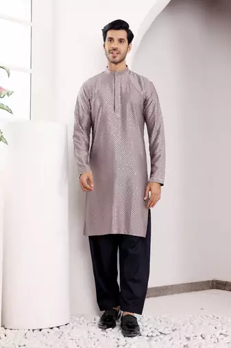 Dark grey viscose chikankari work kurta