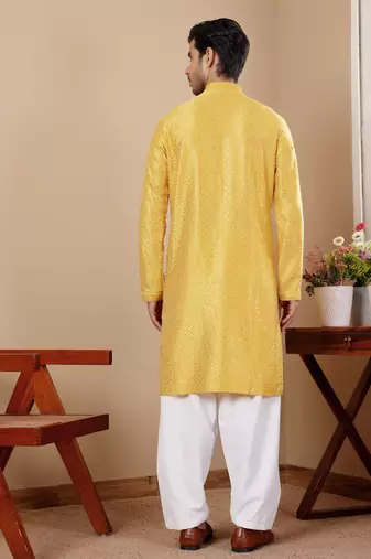 Yellow viscose chikankari work kurta