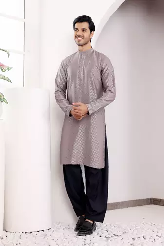 Dark grey viscose chikankari work kurta