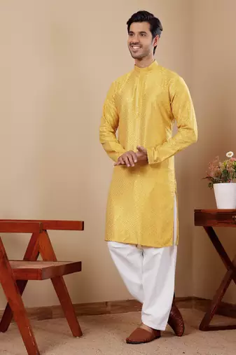 Yellow viscose chikankari work kurta