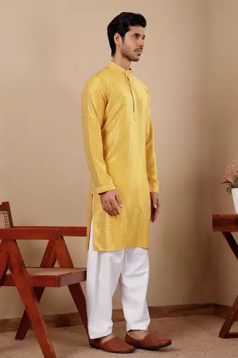 Yellow viscose chikankari work kurta