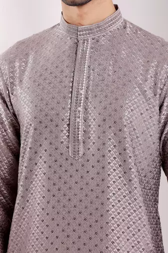Dark grey viscose chikankari work kurta