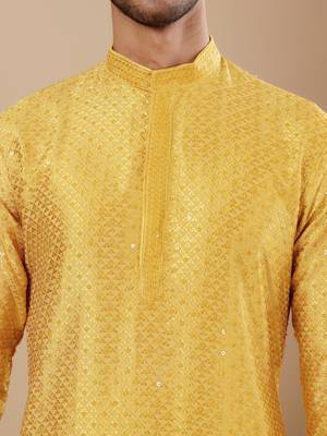 Yellow viscose chikankari work kurta 5