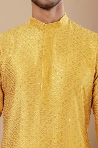 Yellow viscose chikankari work kurta