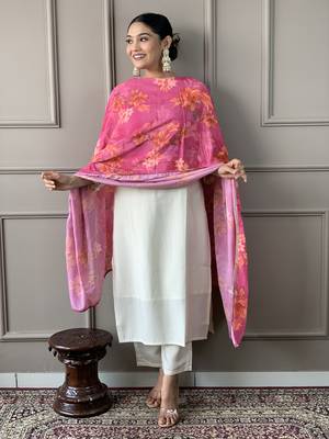 Floral Chanderi Silk Fabric Straight Kurta, Pant and Dupatta Set 5