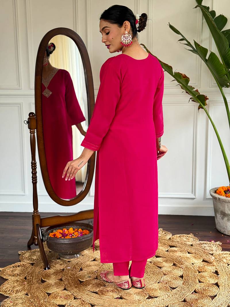 Floral Chanderi Silk Fabric Straight Kurta, Pant and Dupatta Set