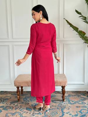 Floral Rayon Fabric Straight Kurta, Pant and Dupatta Set 2