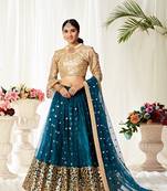 Sareez4u Blue Sequins Thread Embroiderey Work Soft Net Fabric Semi Stitched Party Wear Lehenga Choli With Dupatta Set