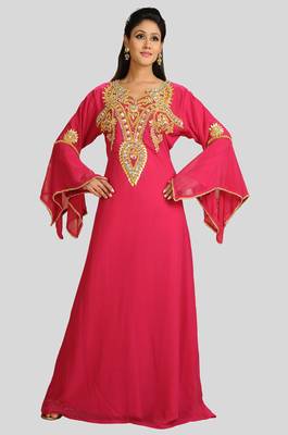 New Hot Pink Georgette Long kaftan for women Party & Wedding 2