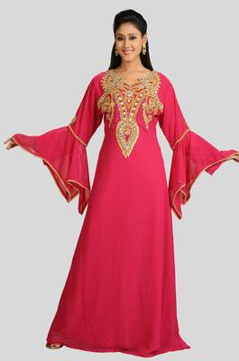 New Hot Pink Georgette Long kaftan for women Party & Wedding 1