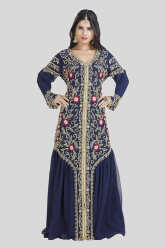 New NAVY-BLUE Georgette Long kaftan for women Party & Wedding