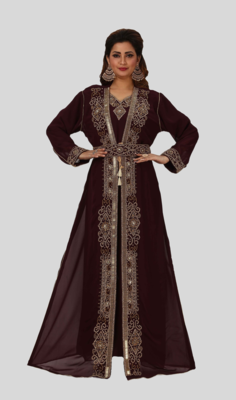 New BROWN Georgette Long kaftan for women Party & Wedding 2