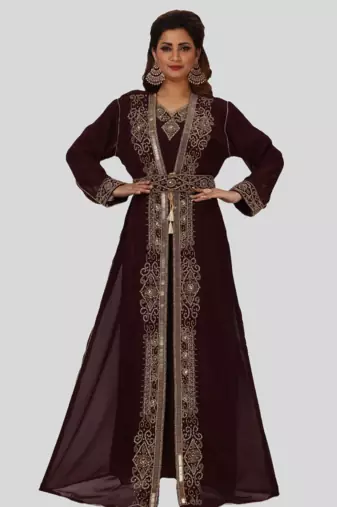 New BROWN Georgette Long kaftan for women Party & Wedding