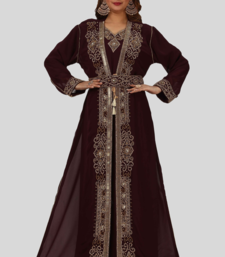 New BROWN Georgette Long kaftan for women Party & Wedding