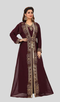 New BROWN Georgette Long kaftan for women Party & Wedding 1