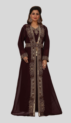 New BROWN Georgette Long kaftan for women Party & Wedding 5