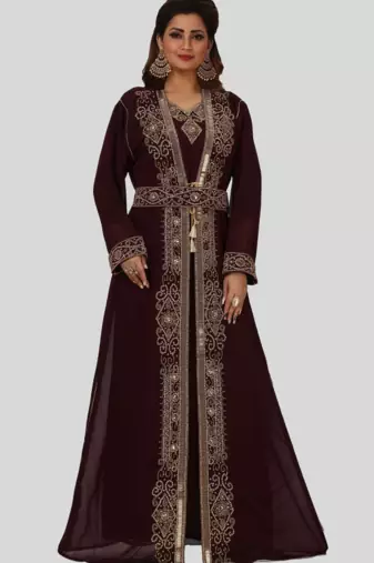 New BROWN Georgette Long kaftan for women Party & Wedding