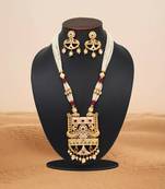 Rani color meena work matte gold rajwadi temple necklace set