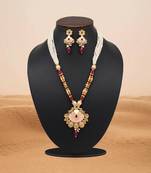Rani color meena work matte gold rajwadi temple necklace set
