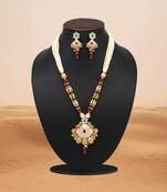 Rani & green color meena work matte gold rajwadi temple necklace set