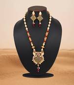 Rani color meena work matte gold rajwadi temple necklace set