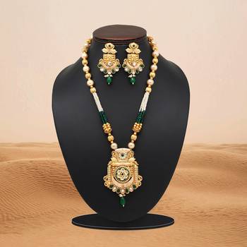 Green color meena work matte gold rajwadi temple necklace set 1