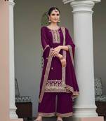 Sareez4u Wine, Sequence And Embroidery Work, Pure Georgette Fabric, Women Party Wear Salwar Kameez, Semi stitched