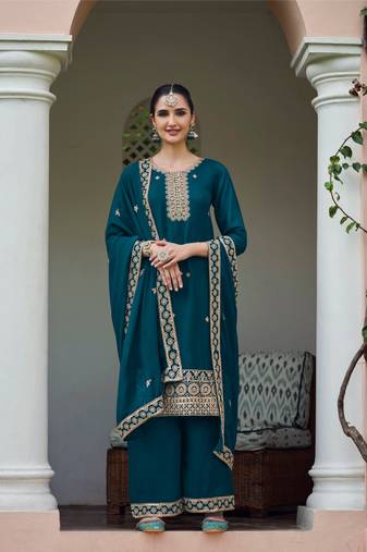 Sareez4u Blue, Sequence Embroidery Work, Pure Georgette Fabric, Women Party Wear Salwar Kameez Palazzo, Semi stitched