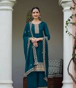 Sareez4u Blue, Sequence Embroidery Work, Pure Georgette Fabric, Women Party Wear Salwar Kameez Palazzo, Semi stitched