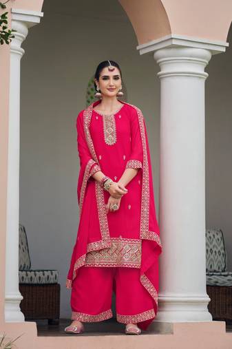 Sareez4u Pink, Sequence Embroidery Work, Pure Georgette Fabric, Women Party Wear Salwar Kameez, Semi stitched