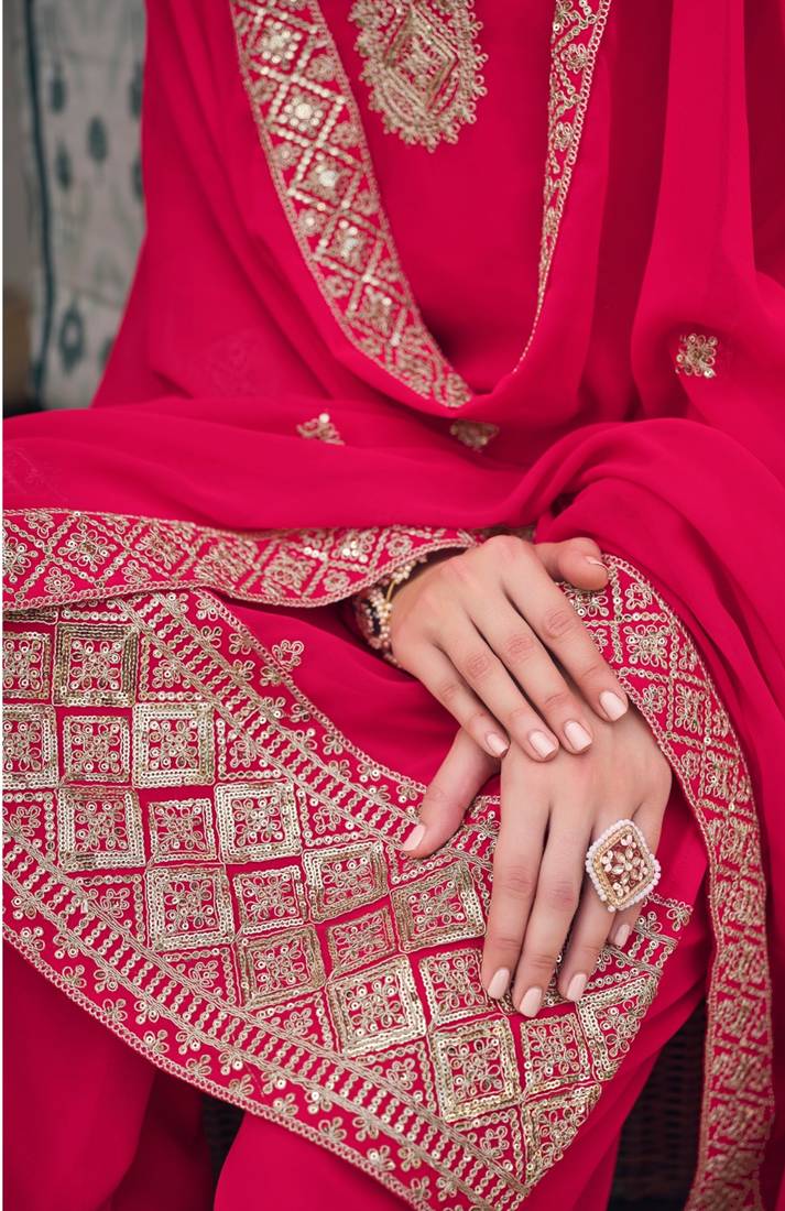 Sareez4u Pink, Sequence Embroidery Work, Pure Georgette Fabric, Women Party Wear Salwar Kameez, Semi stitched