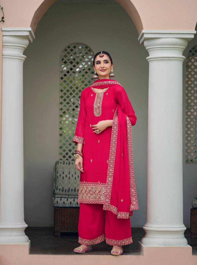 Sareez4u Pink, Sequence Embroidery Work, Pure Georgette Fabric, Women Party Wear Salwar Kameez, Semi stitched