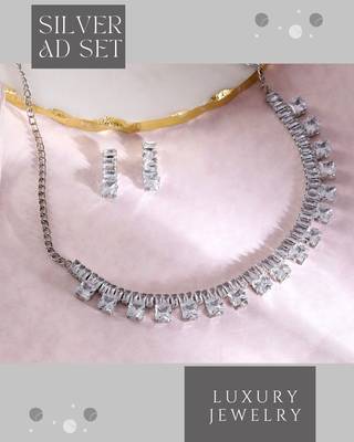 rhodium plated white color crystal ad gemstone-studded jewelry set 2