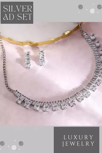 rhodium plated white color crystal ad gemstone-studded jewelry set