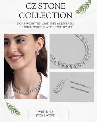rhodium plated white color crystal ad gemstone-studded jewelry set 3