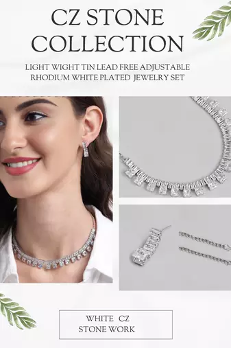 rhodium plated white color crystal ad gemstone-studded jewelry set