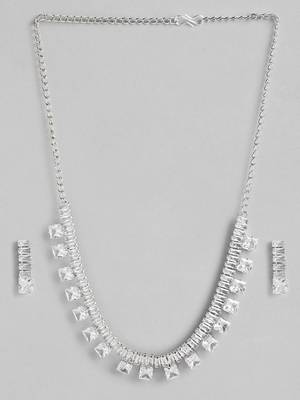 rhodium plated white color crystal ad gemstone-studded jewelry set 4