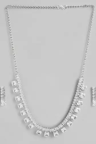 rhodium plated white color crystal ad gemstone-studded jewelry set