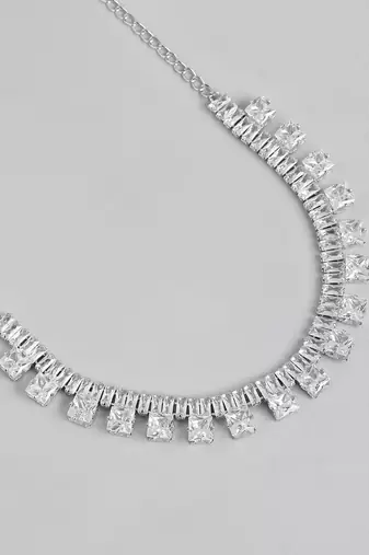 rhodium plated white color crystal ad gemstone-studded jewelry set