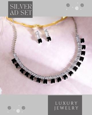 rhodium plated black color crystal ad gemstone-studded jewelry set 2