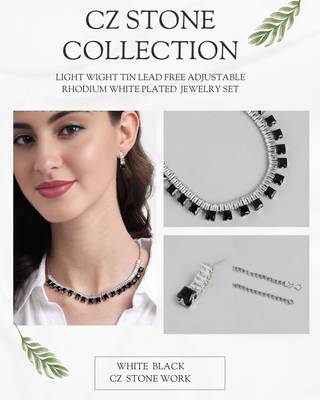 rhodium plated black color crystal ad gemstone-studded jewelry set 3