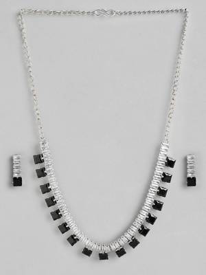 rhodium plated black color crystal ad gemstone-studded jewelry set 4
