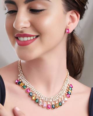 18 k gold plated dark multi color crystal ad gemstone-studded jewelry set 1