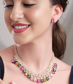 18 k gold plated dark multi color crystal ad gemstone-studded jewelry set