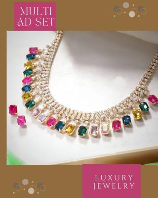 18 k gold plated dark multi color crystal ad gemstone-studded jewelry set 2