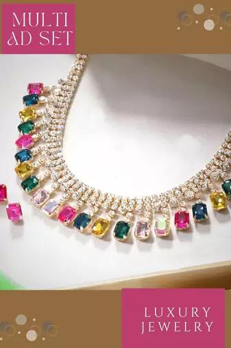 18 k gold plated dark multi color crystal ad gemstone-studded jewelry set