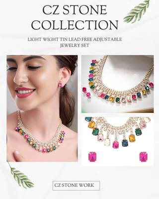 18 k gold plated dark multi color crystal ad gemstone-studded jewelry set 3